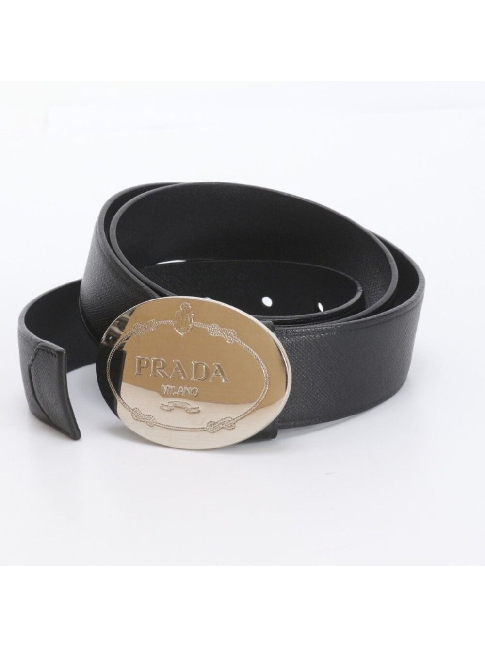Prada Logo Buckle Leather Belt Black